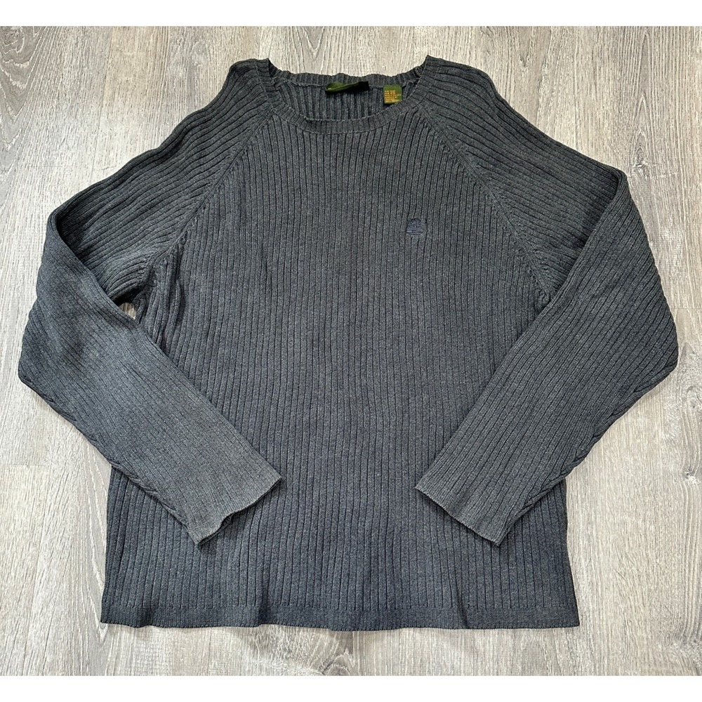Timberland Sweater Mens 2XL Gray Pullover Tight Knit‎ Ribbed Jumper Sweater